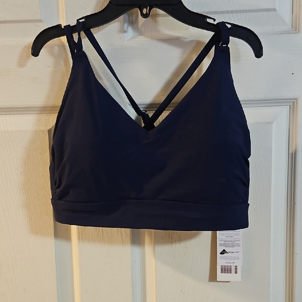 CALIA Strappy Back Ruched Medium Support Bikini Swim Top: OPULENT BLUE: NWT: XXL